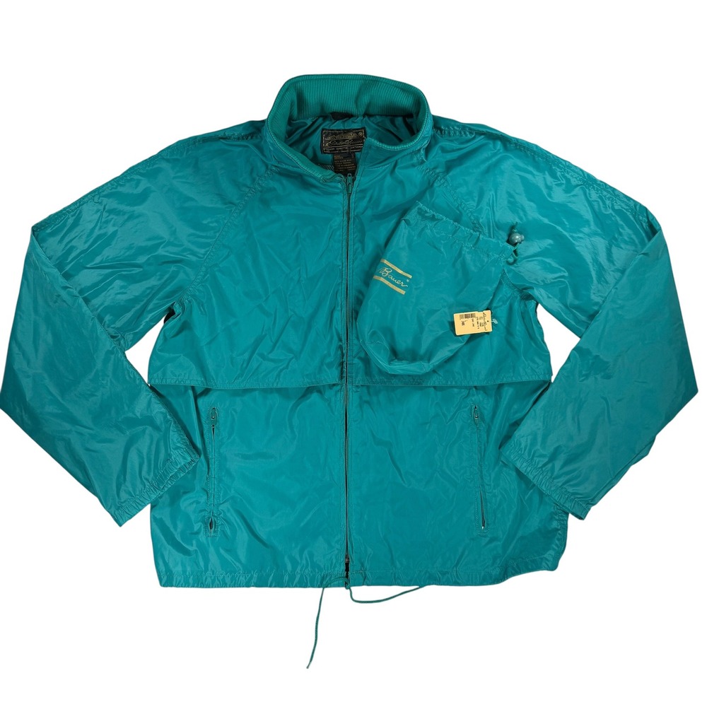 VTG Eddie Bauer Mens L Packable Windbreaker Jacket Jade Turquoise Sac Jac NWT